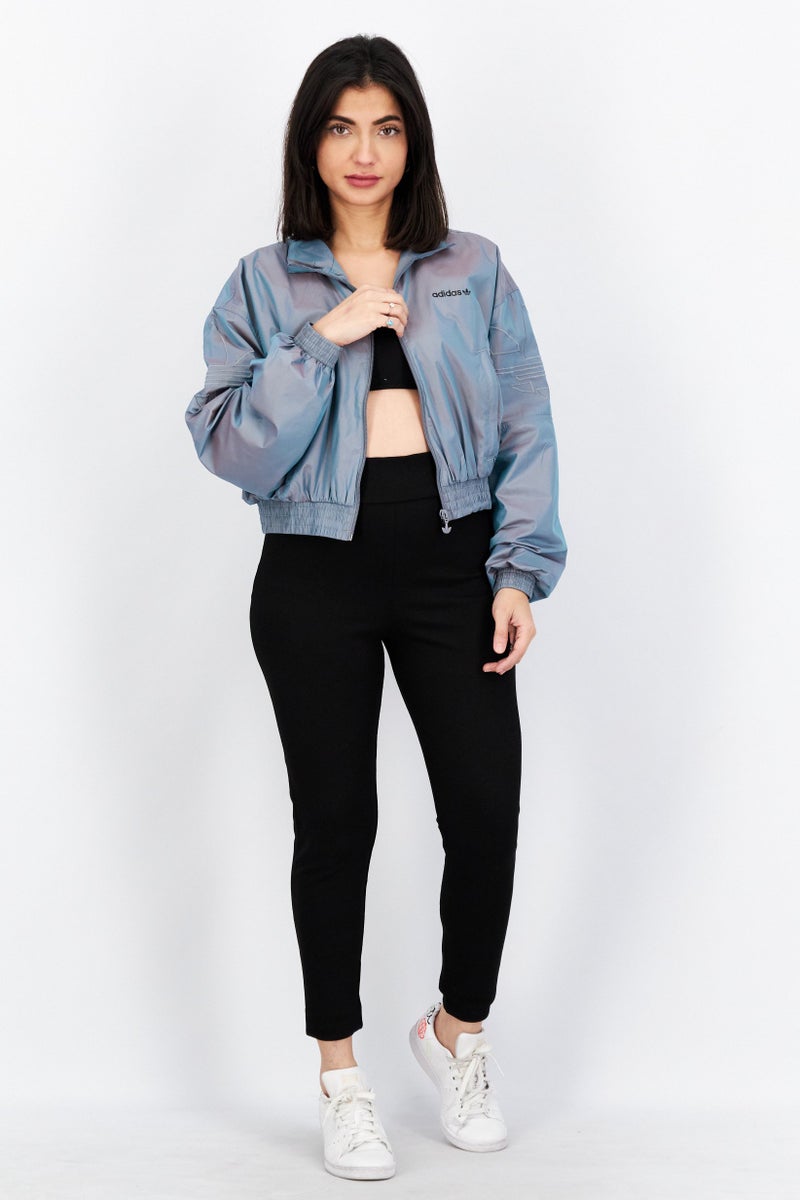 adidas Originals Women Sportswear Fit Training Brand Logo Track Jacket, Iridescent Grey - Image 2